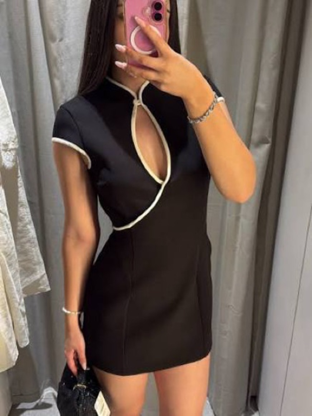 Zara Black Mini Dress with White Contrast Trim